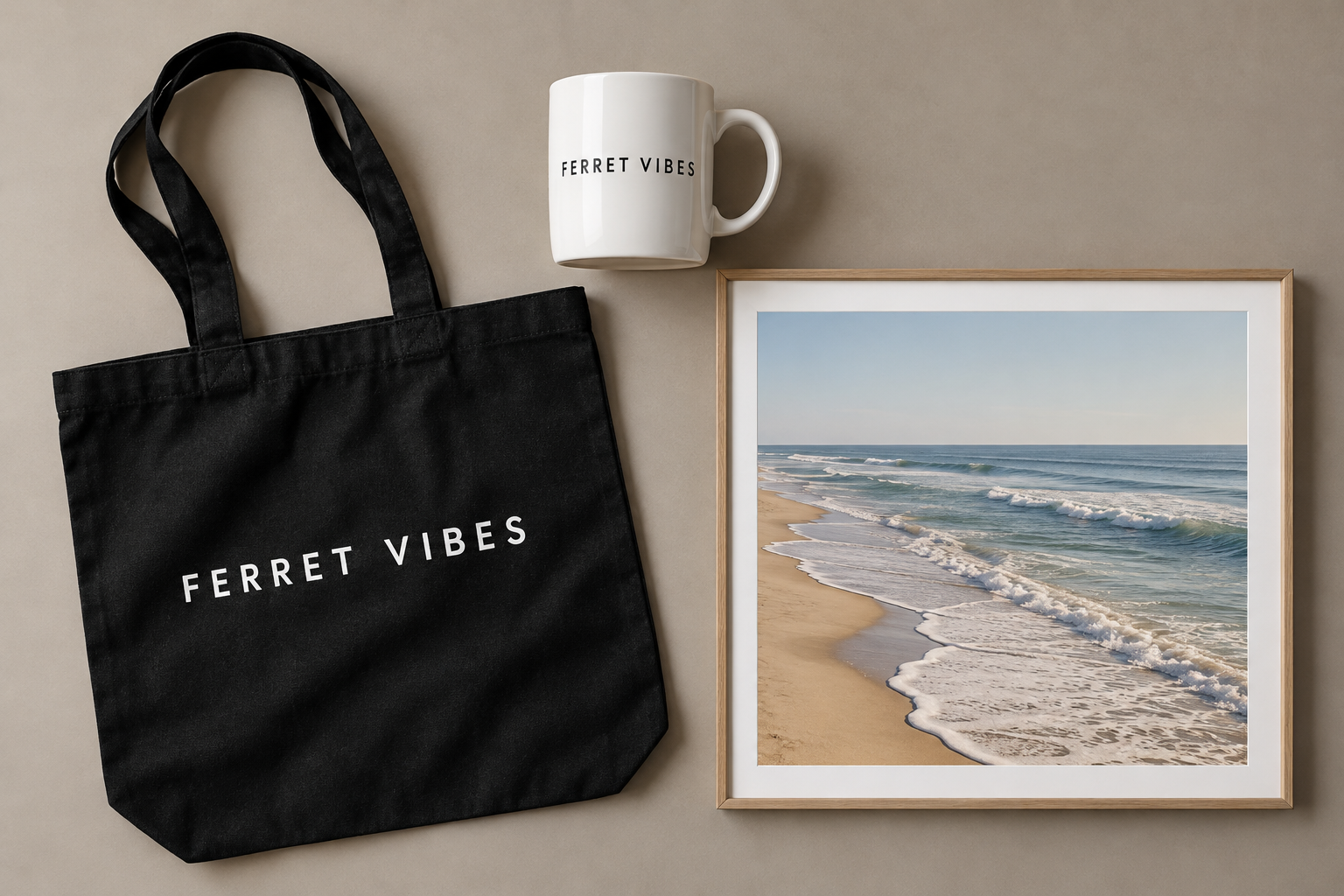Tote Ferret Vibes, mug et photographie encadrée